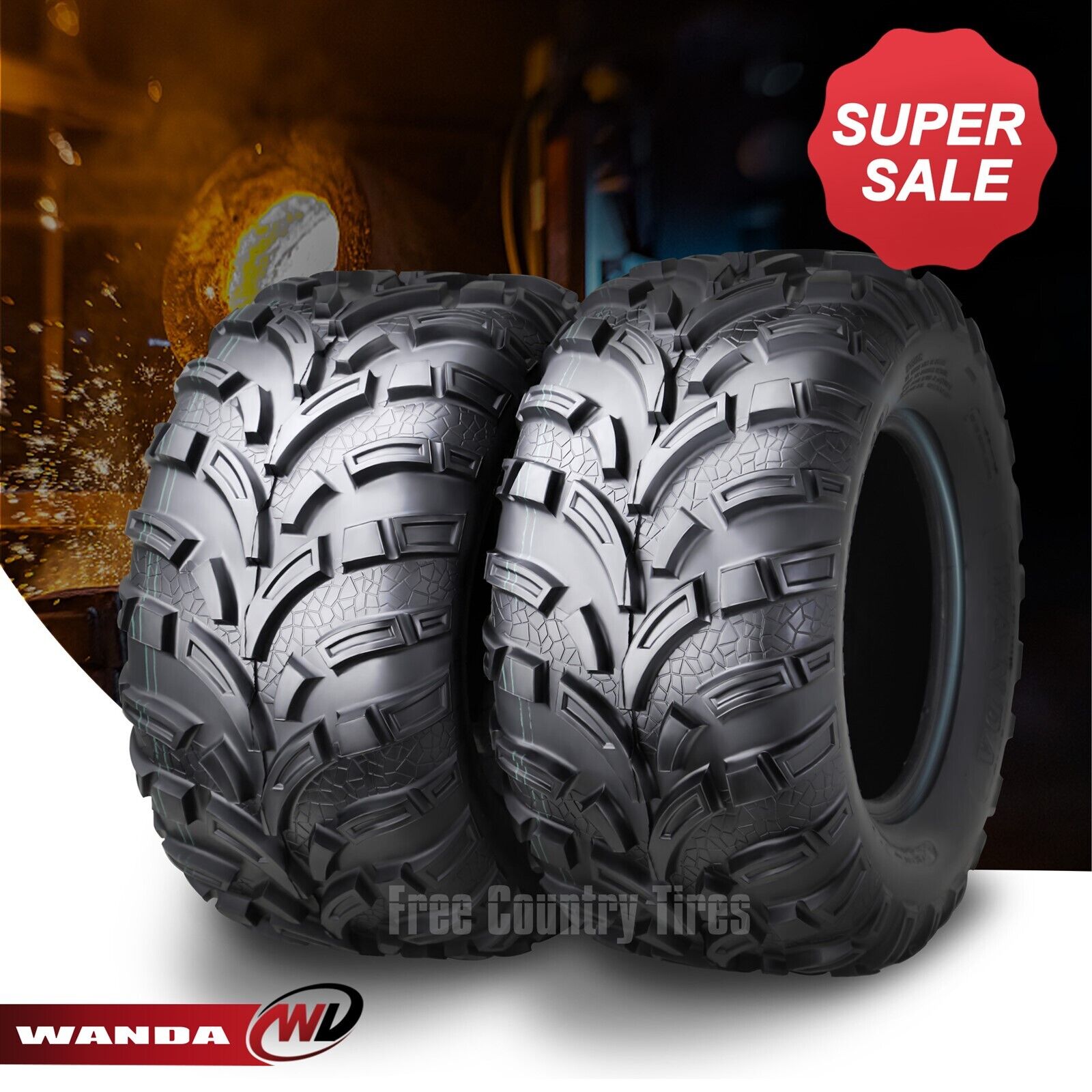 WANDA ATV UTV Tires 25x11-12 25x11x12 6PR Lite Mud - SET 2