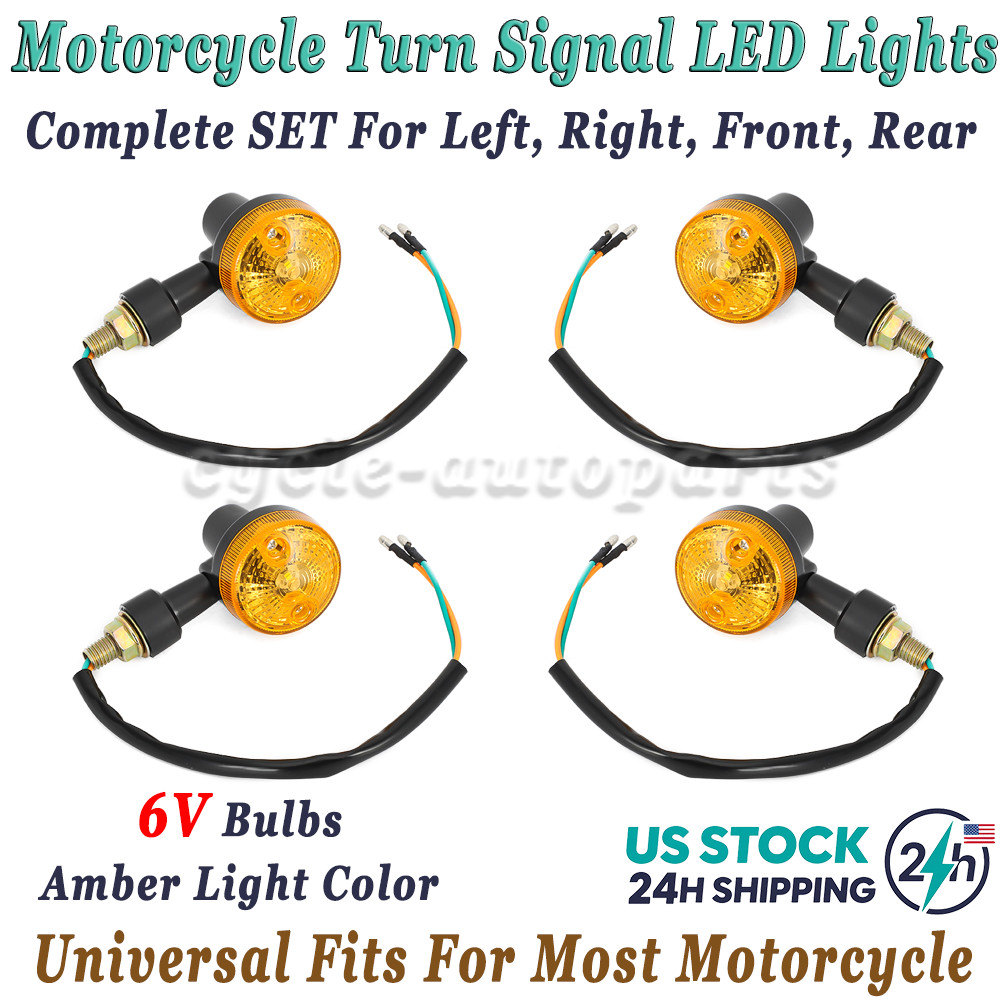 For Vintage Motorcycles 1940s-1980s 6V Motorcycle Turn Signals W/ Amber Lens LED