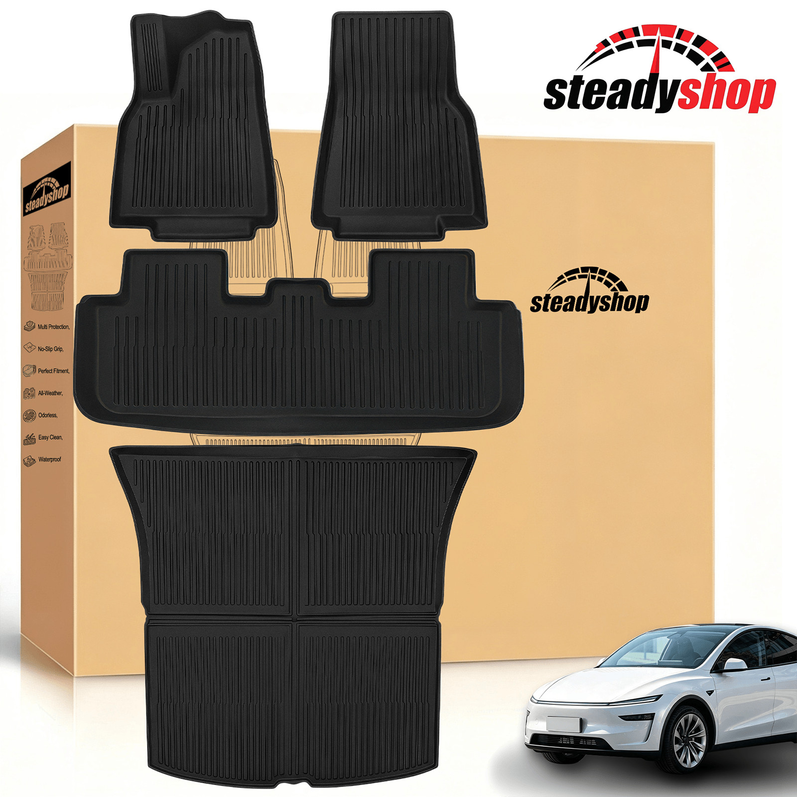 3D TPE Mats Floor & Cargo Liners All-Weather For Tesla Model Y Juniper 2025-2026