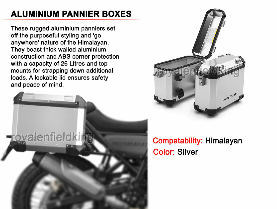 Genuine Royal Enfield Himalayan Aluminium Panniers Silver Genuine Box Packed