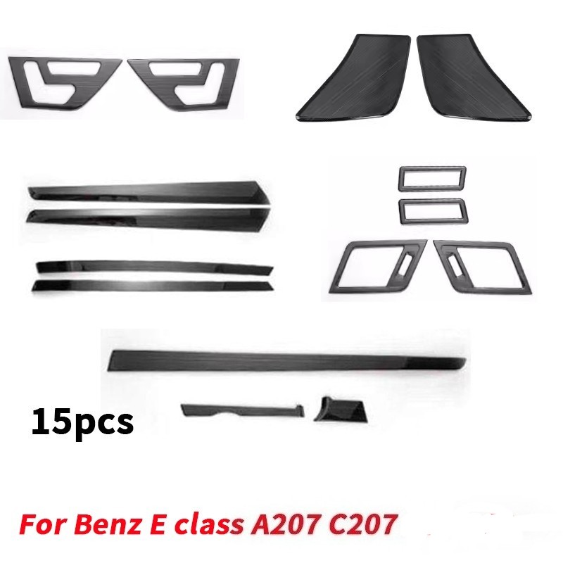 15PCS Brush Black Interior Cover Trim Decor For Benz E class A207 C207 2014-2016
