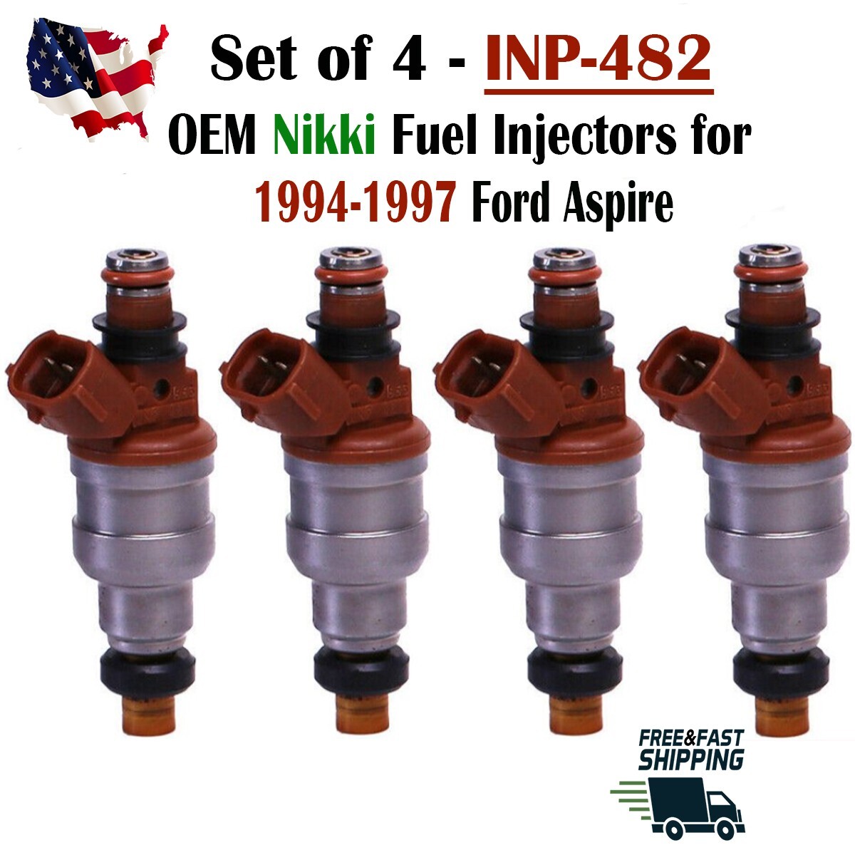 Genuine Nikki Set of 4 Fuel Injectors for 1994-1997 Ford Aspire 1.3L I4 #INP-482