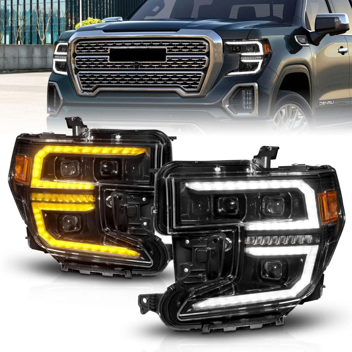 ANZO LED Projectors w/ Switchback & Sequential Black For GMC Sierra 1500 (19-21)
