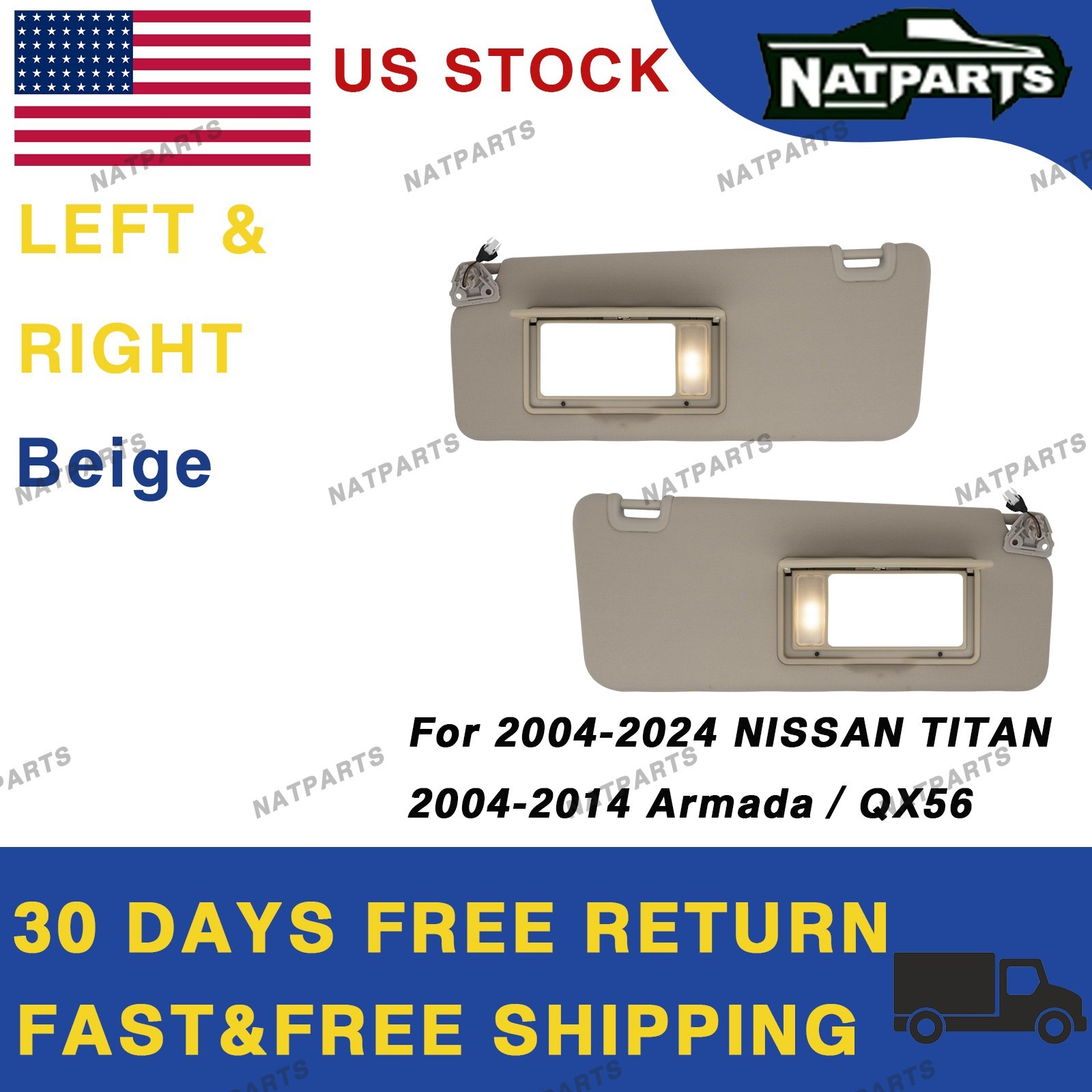 04-24 Nissan Titan Pair Beige Side Sun Visor W/ Light 96401-EZ70B 96401-EZ70B 04-24 Nissan Titan Pair Beige Side Sun Visor W/ Light 96401-EZ70B 96401-EZ70B