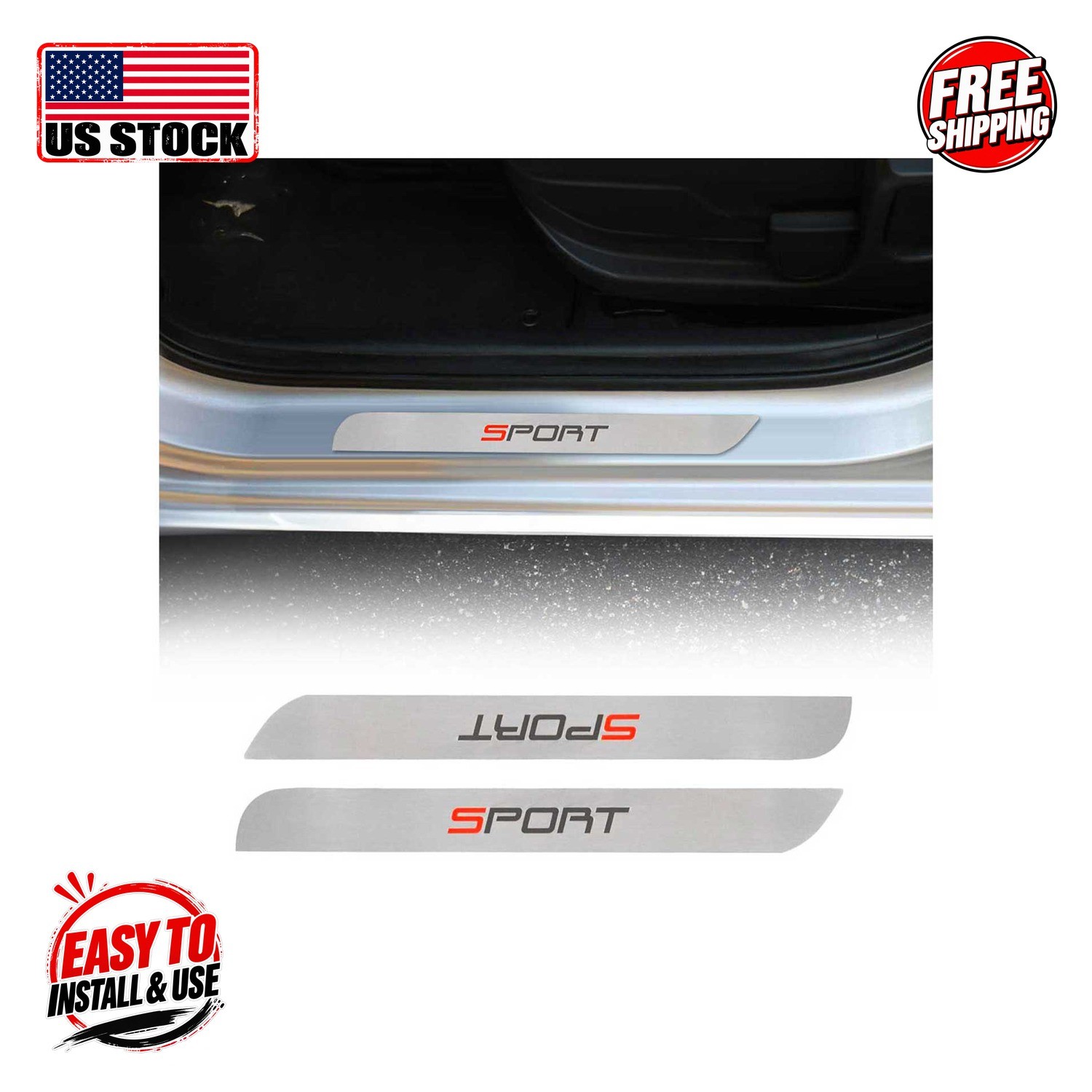 UNIVERSAL Door Sill Cover Sport S.Steel Gloss Silver 2 Pcs