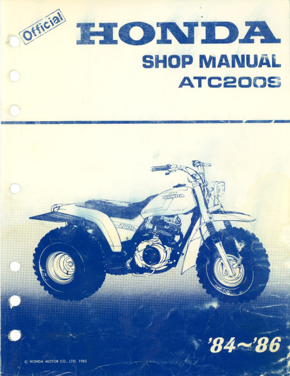 OEM Service Shop Manual Repair 1984-1986 Honda ATC200S ATC 200 S COMB BOUND OEM Service Shop Manual Repair 1984-1986 Honda ATC200S ATC 200 S COMB BOUND