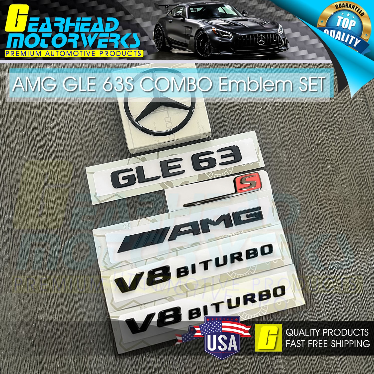 AMG GLE63S SUV V8 BITURBO Rear Star Trunk Emblem Black Combo For Mercedes W166