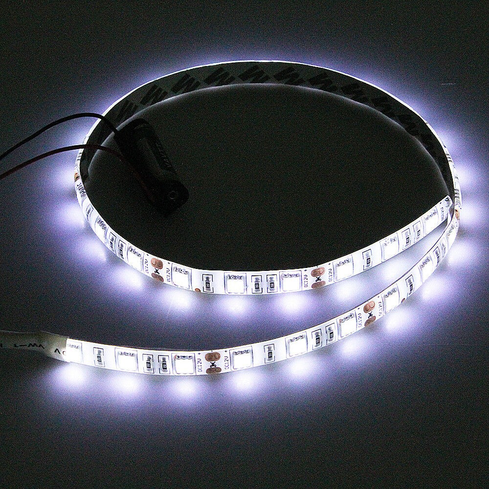 White 4ft LED Light Strip Foot Flexible Adhesive Tape Back 12V DC Cut-To-Length