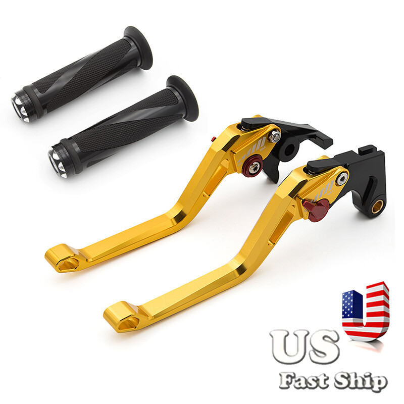 CNC 3D Long Rhombus Brake Clutch Levers w/Grips Fit Yamaha YZF R6	2005-2016 Gold