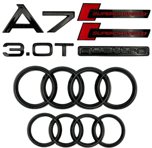 New Audi A7 Emblem Rings Supercharged 3.0T Quattro Hood Rear Badge Gloss Black