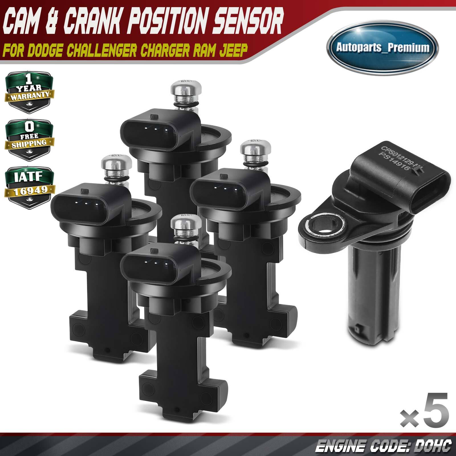 4x Camshaft & 1x Crankshaft Position Sensor for Dodge Challenger Charger Jeep