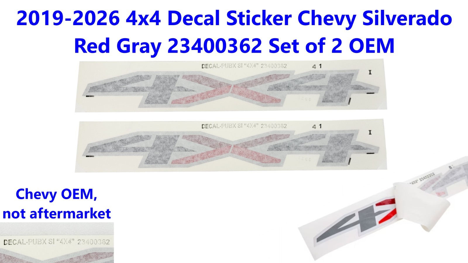 2019-26 4x4 Decal Sticker Chevy Silverado Red Gray 23400362 Set of 2 OEM