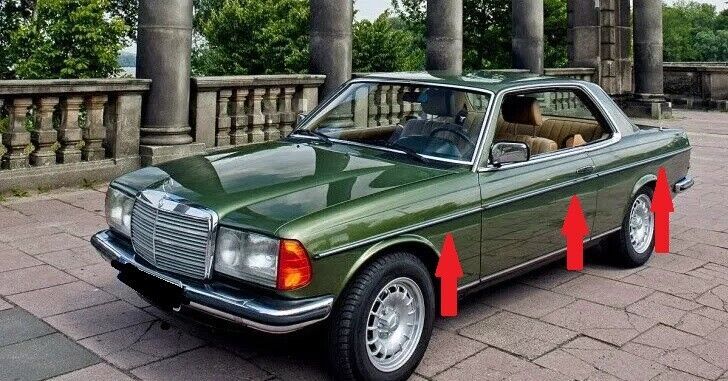 Mercedes Benz C123 W123 COUPE 2 Doors CHROME SIDE Mouldings Trim 7 PCS S.STEEL