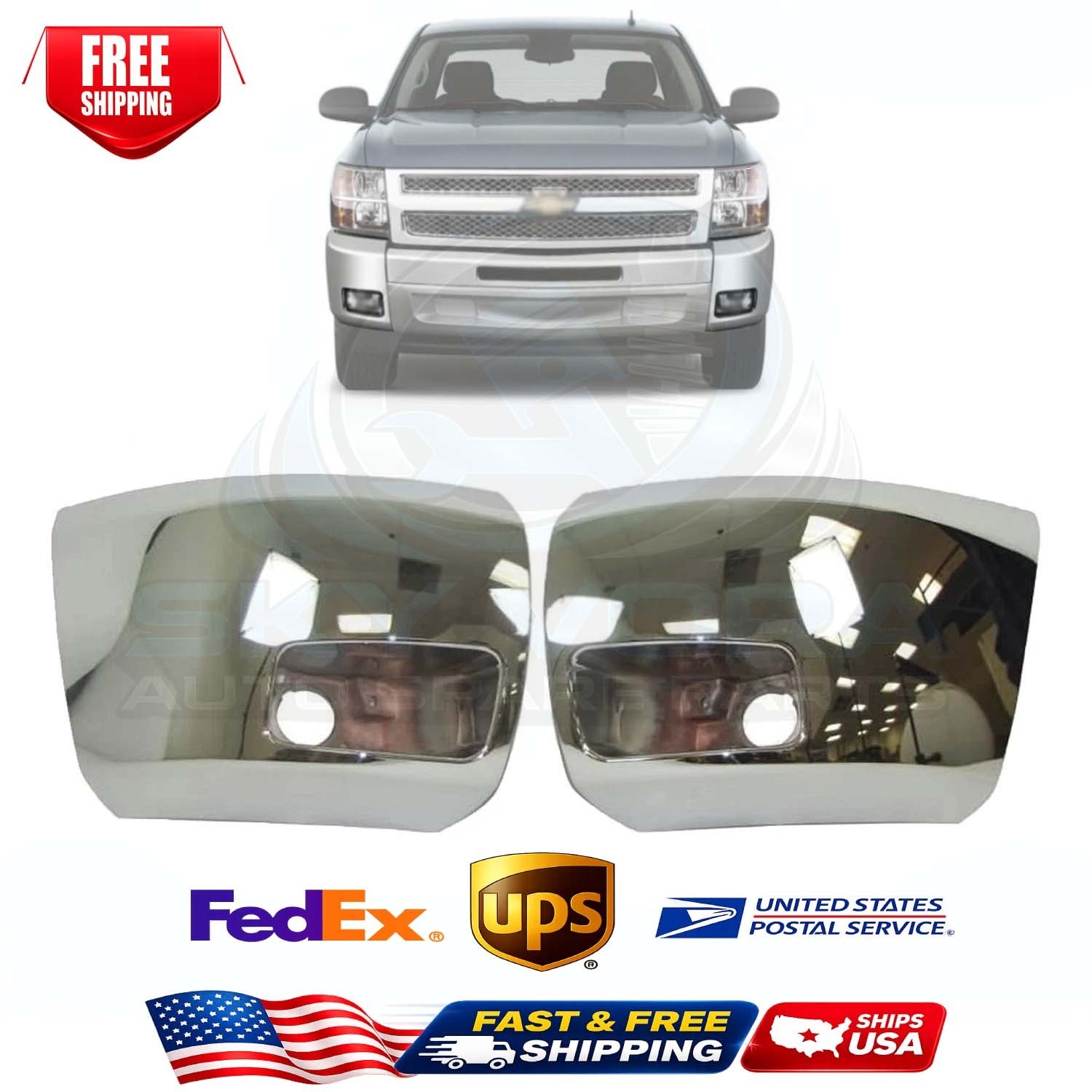 New For 2007-13 Silverado 1500 Front Bumper End Chrome W/Fog Hole Left Right 2pc