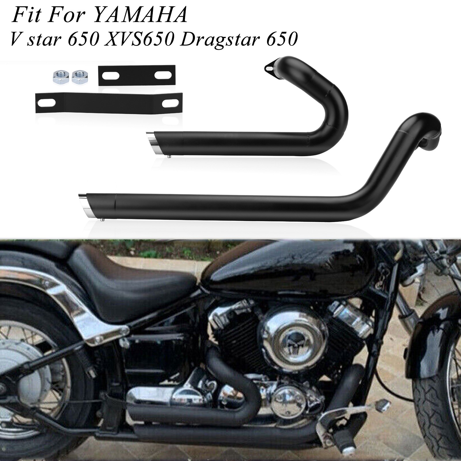 Black Shortshots Staggered Exhaust System For Yamaha V star 650 XVS650 Dragstar