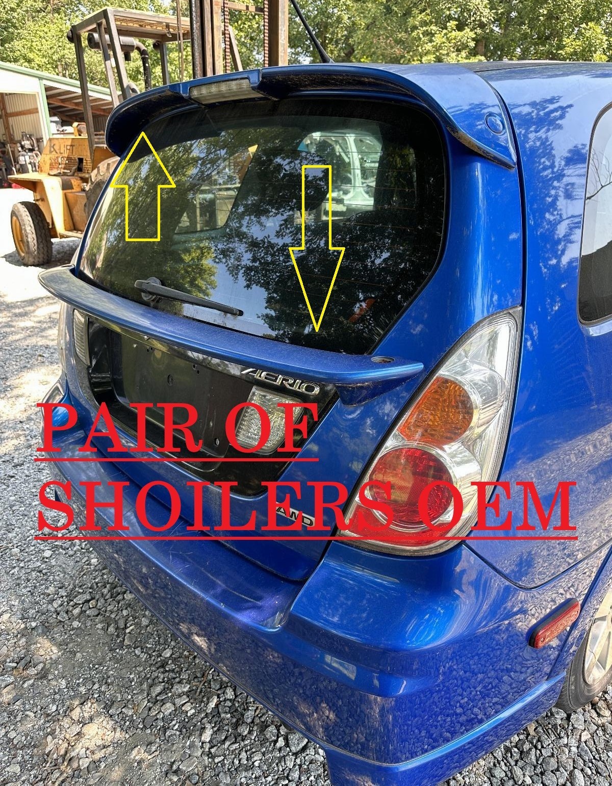 2002-07 Suzuki Aerio SW Pair of Blue Spoilers with Brake Lamp & Hardware 2002-07 Suzuki Aerio SW Pair of Blue Spoilers with Brake Lamp & Hardware