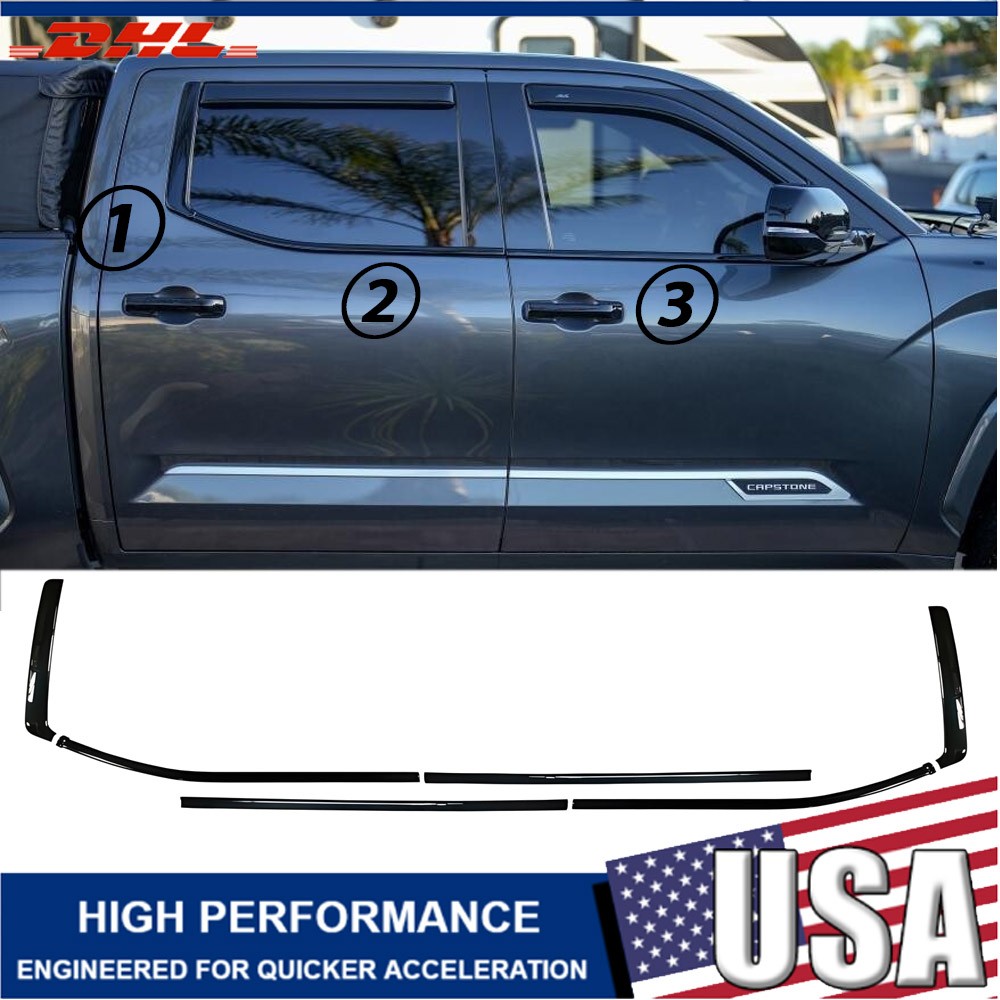 6PCS Glossy Black Window Trim For Toyota Tundra 2022-2026
