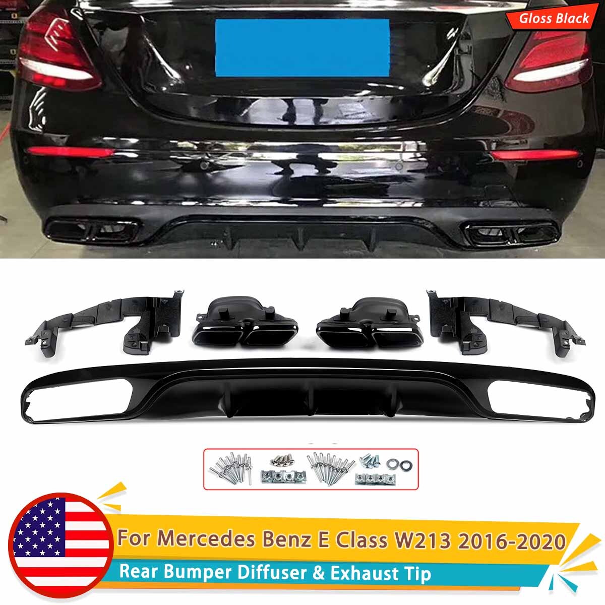 Fits 2016-20 Mercedes-Benz E Class W213 E300 Standard Rear Diffuser Exhaust Tips