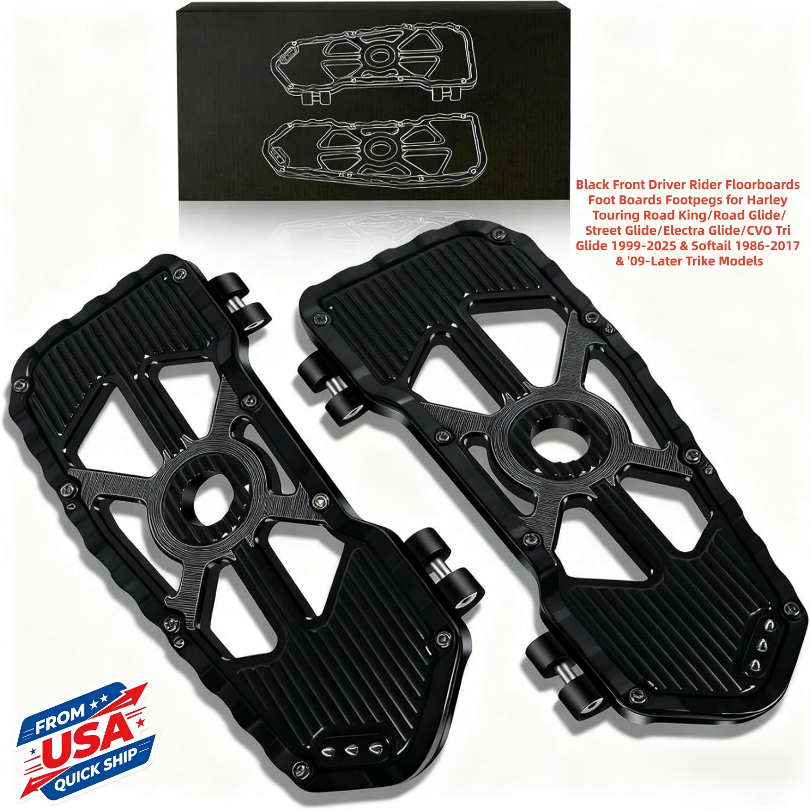 Latest Front Driver Floorboards Footpegs for Harley Touring 1999-2025 Black Latest Front Driver Floorboards Footpegs for Harley Touring 1999-2025 Black