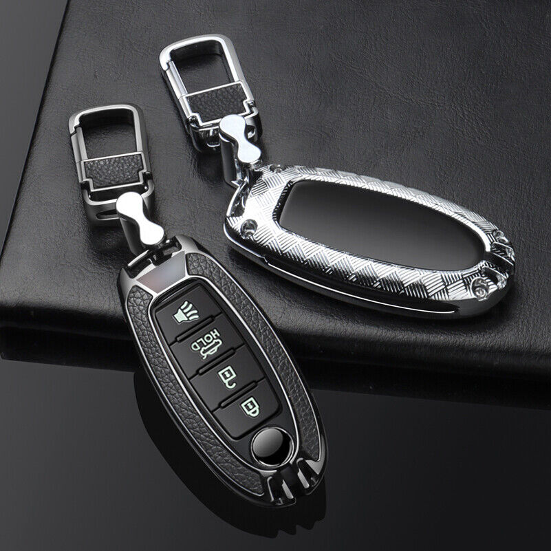 Luminous Metal Leather 4 Buttons Remote Key Fob Case Cover For Nissan Infiniti