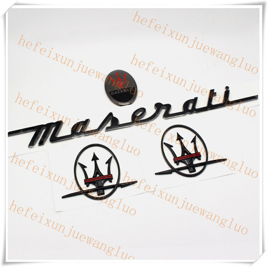 4pc Black Red Front Bumper RH&LH Side trunk Emblem Badge Set For Maserati