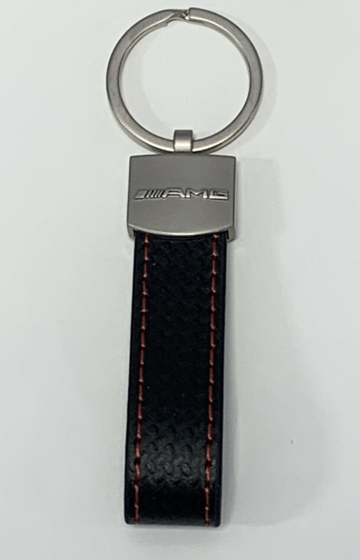 New Benz C63 C55 C43 S65 Chrome Ring Keychain With Red Stitches AMG Racing Sport