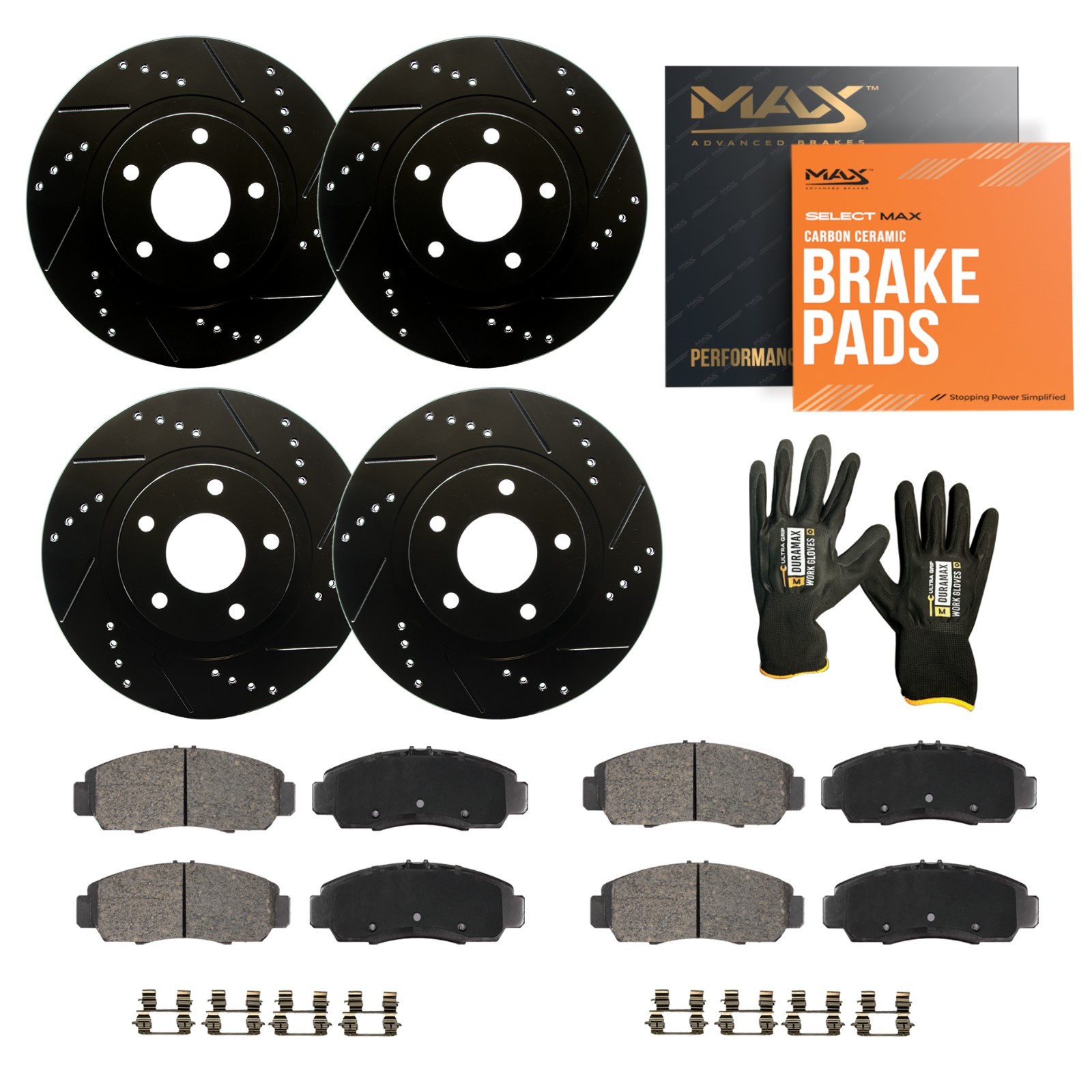 Front & Rear Drilled Slotted Rotors + Pads for Chevy Traverse Buick Enclave Front & Rear Drilled Slotted Rotors + Pads for Chevy Traverse Buick Enclave