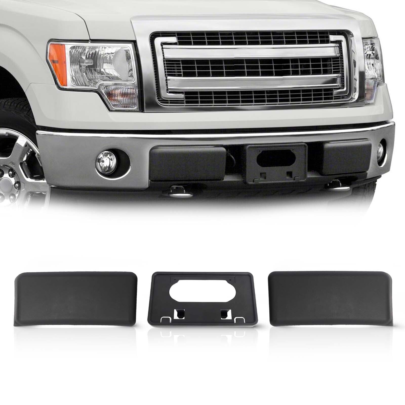 Front Bumper License Plate Bracket & Guards Pads Cap For 2009-2014 Ford F150