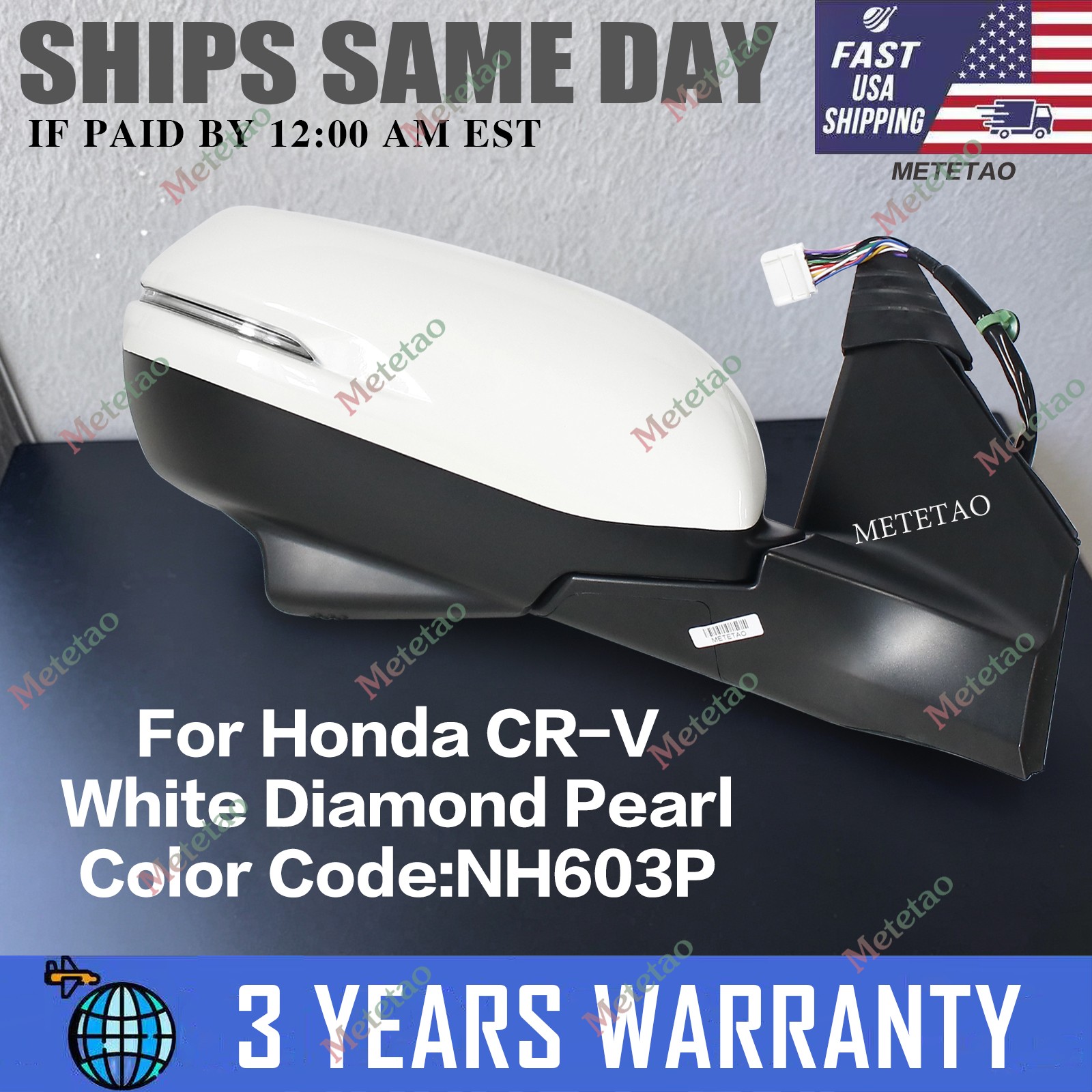 13PIN Pearl white Passenger Right Side Mirror For 2015 2016 15 16 Honda CR-V CRV