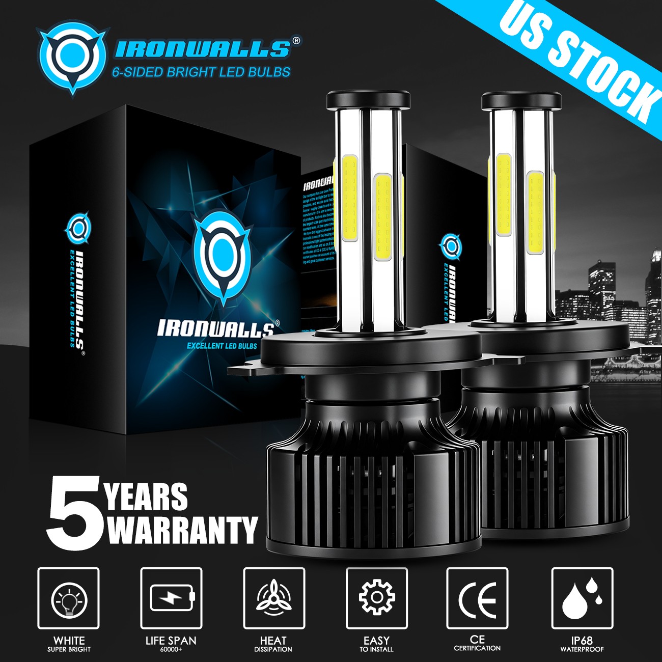 6 side 9003 H4 LED Headlight Bulb Conversion Kit High Low Beam 6000K Super White