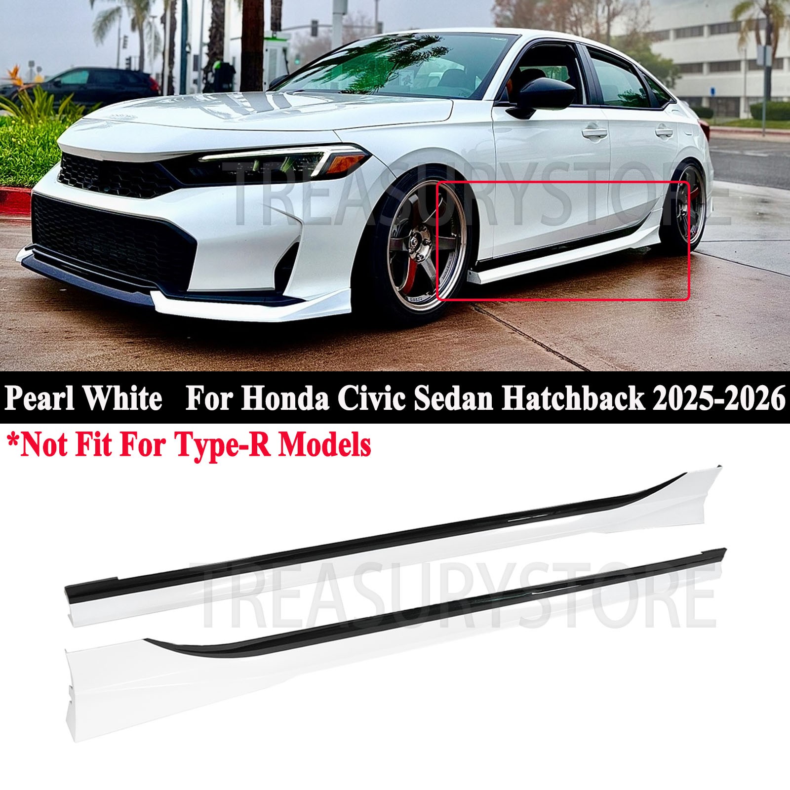 For Honda Civic Sedan Hatchback 25-26 Yofer V2 Pearl White Side Skirt Extension