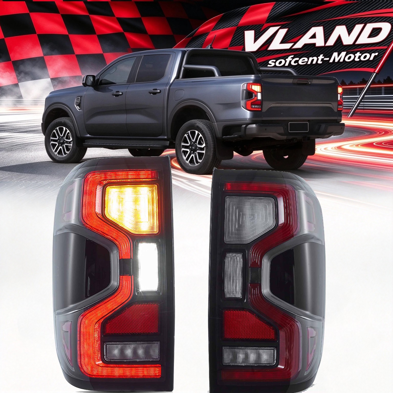 Pair FULL LED Clear Tail lights For Ford Ranger 2022-2025 W/Animation Plug&Play
