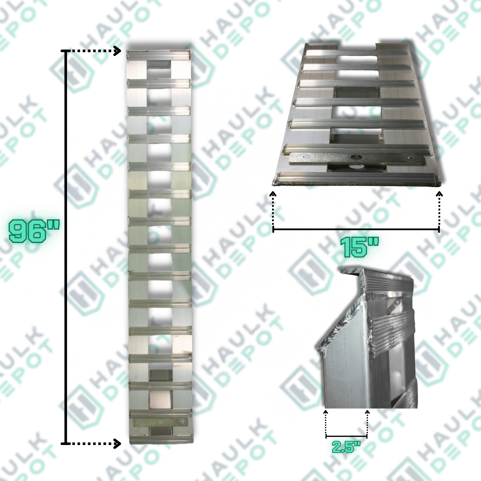 Pair of 96\'\'X15\'\' 10000 LBS Aluminum Trailer Ramps Hook End