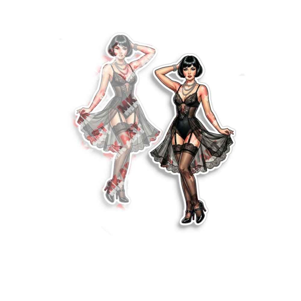 Pin Up Girl Black Lace Dancer Vintage Art Pin Up Girl Nose Art 2PK