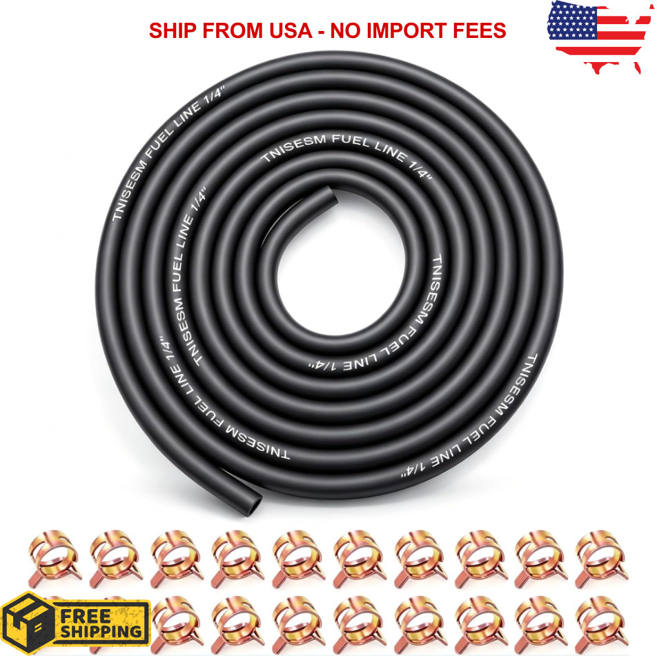 1/4 Inch ID Fuel Line Hose 10Ft + 20 Hose Clamps for Small Gas Engines-Free Ship