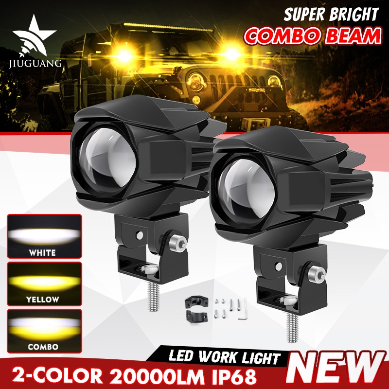 Motorcycle Driving Spot Lights 180W LED Fog Lights DRL Amber & White Auxiliary