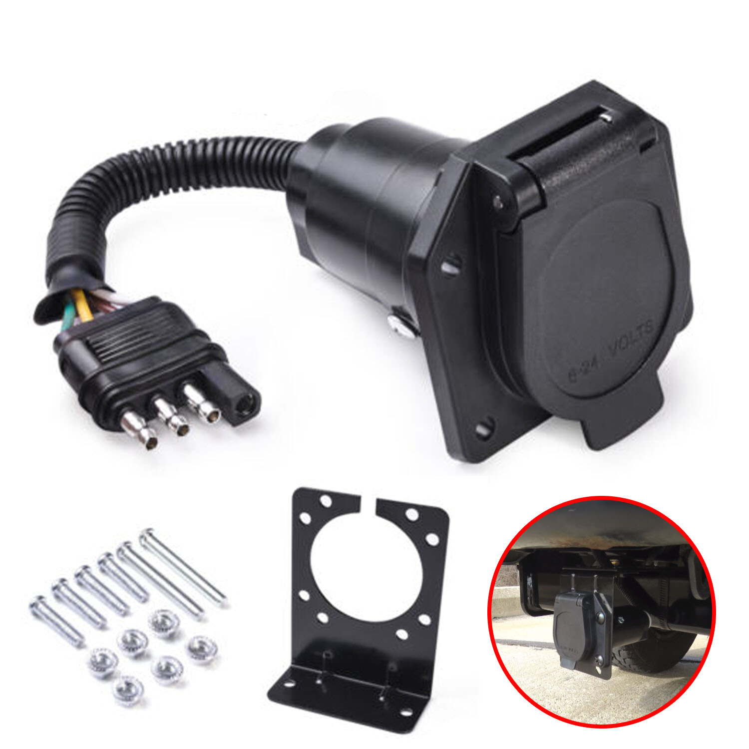 7/4 Pin 4 Way Flat to 7 Way Round Blade Trailer Adapter Wiring Harness Connector
