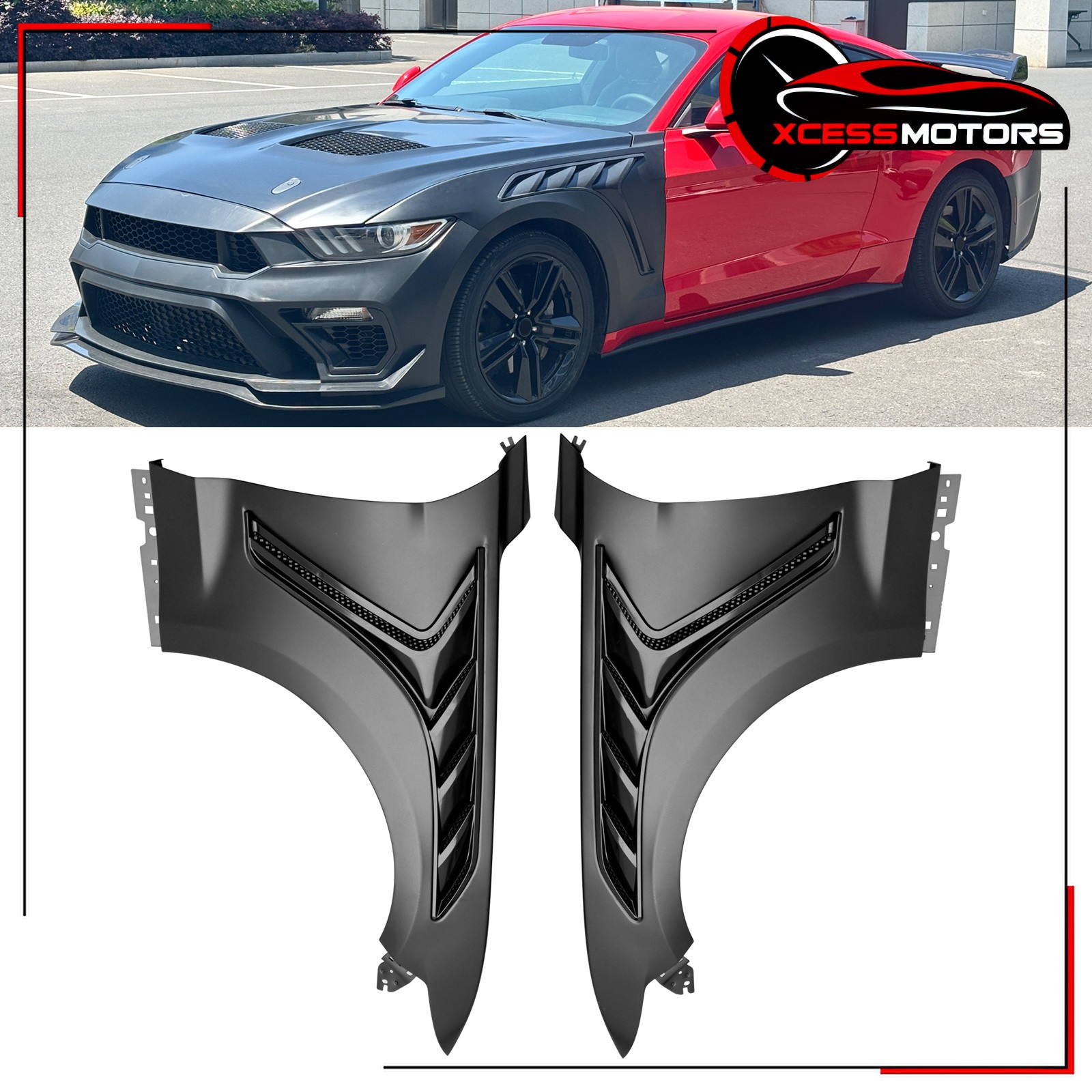 GTD Style Front Fenders Fits 2015-2017 Ford Mustang V6/ GT Aluminum Black Pair