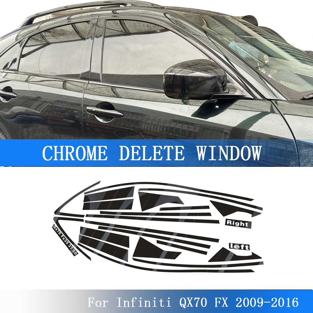 Glossy Black Chrome Delete Window Trims For Infiniti QX70 FX 2009-2016