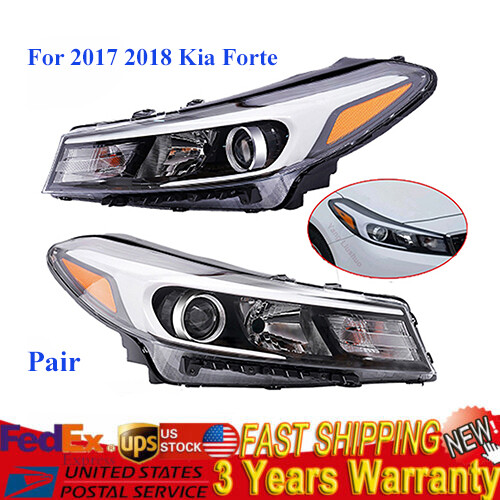 Pair Halogen Headlights Headlamps for 2017 2018 Kia Forte Left+Right w/ Bulb