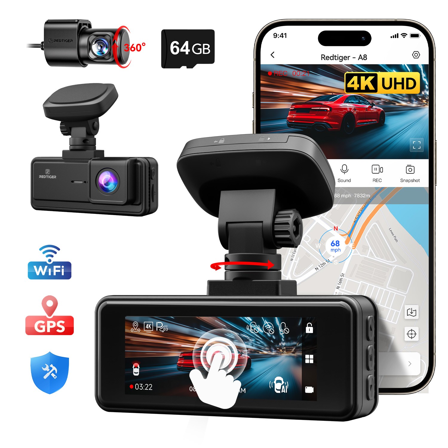 REDTIGER 4K Dash Cam Front and Rear with AI-Powered Driver Assistance G-Sensor REDTIGER 4K Dash Cam Front and Rear with AI-Powered Driver Assistance G-Sensor