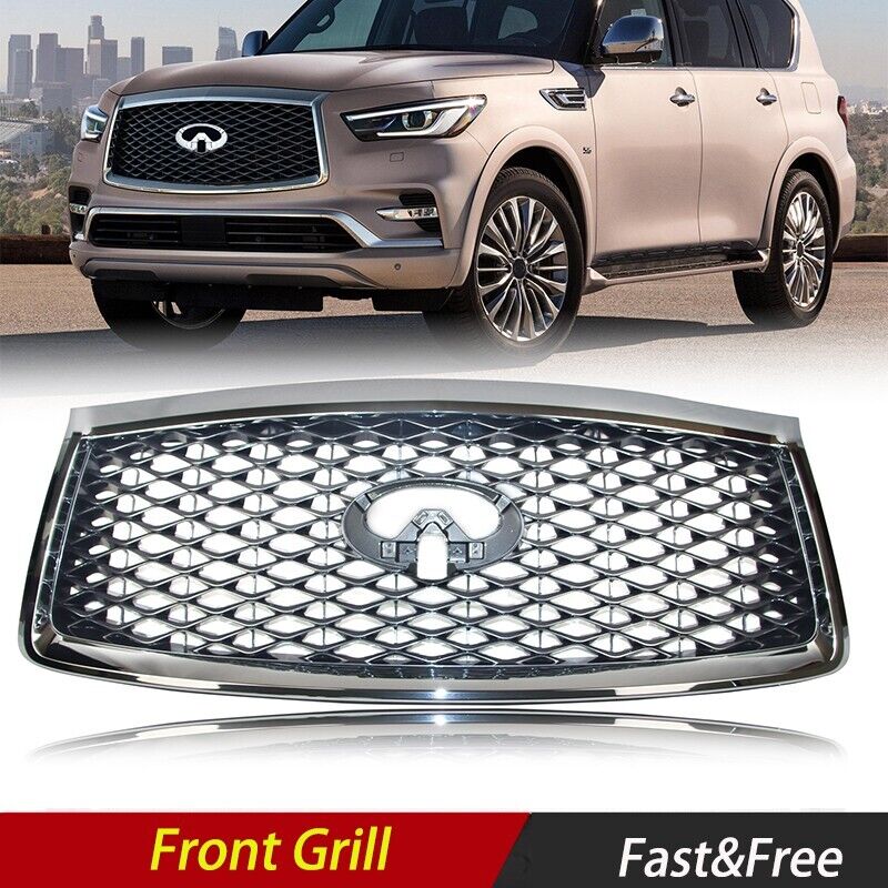 Front Grill for 2018-2021 INFINITI QX80 w/Camera Hole Chrome Frame