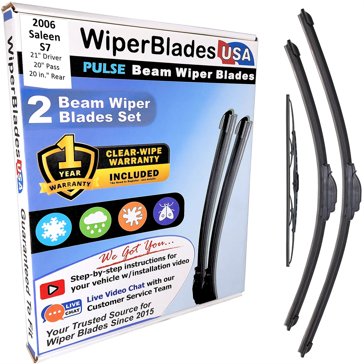 Wiper Blades For 2006 Saleen S7 1yr Warranty Set/3 w/Rear Beam Windshield Wipers