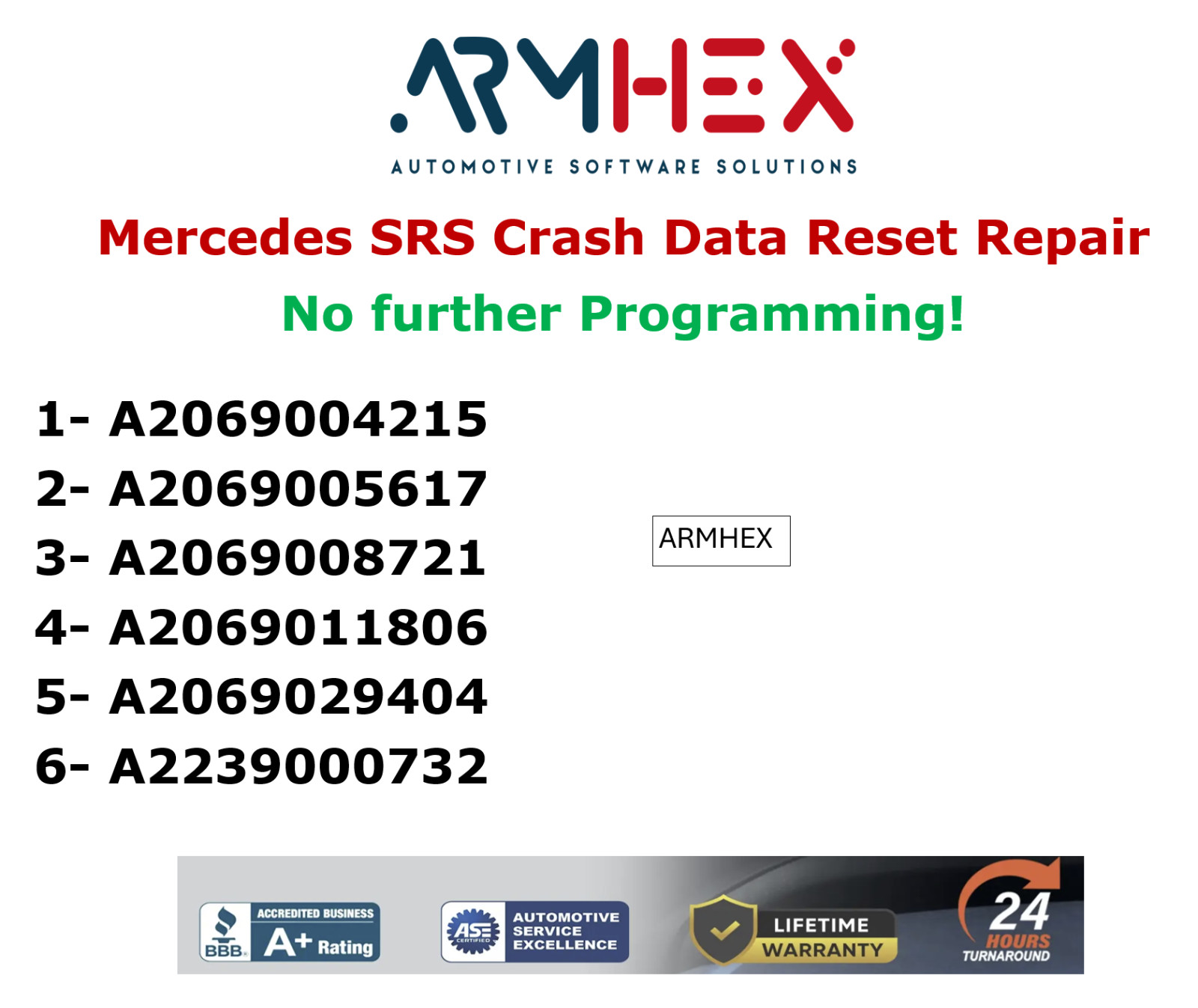 Mercedes Benz A2239000732 SRS Module Reset Repair Service Crash Data Clear