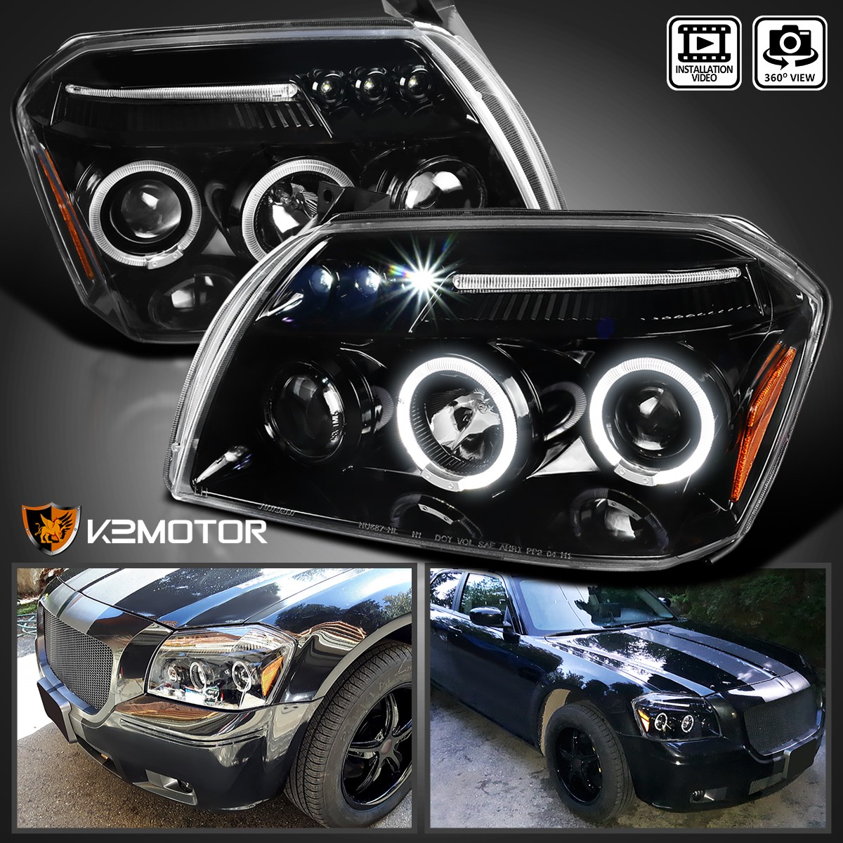 Jet Black Fits 2005-2007 Dodge Magnum LED Halo Projector Headlights Lamps 05-07 Jet Black Fits 2005-2007 Dodge Magnum LED Halo Projector Headlights Lamps 05-07