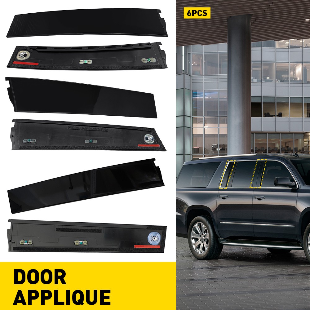 For 2015-2018 Chevy Suburban Glossy Black Pillar 6pcs Posts Set Door Trim Cover