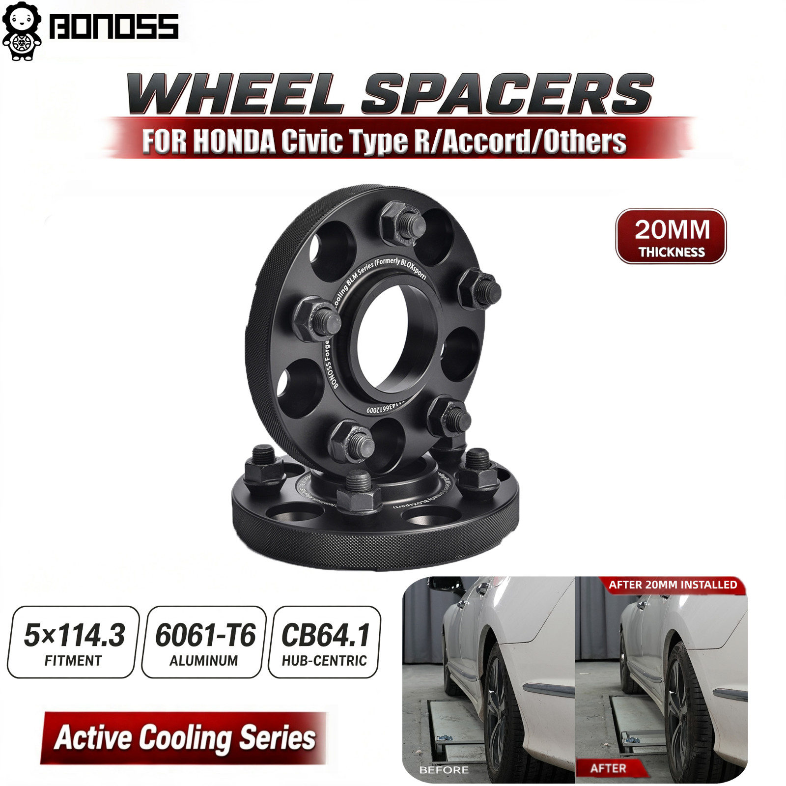 BONOSS 2PCS 20mm 5x4.5 5x114.3 Hubcentric Forged Wheel Spacers For Civic Accord