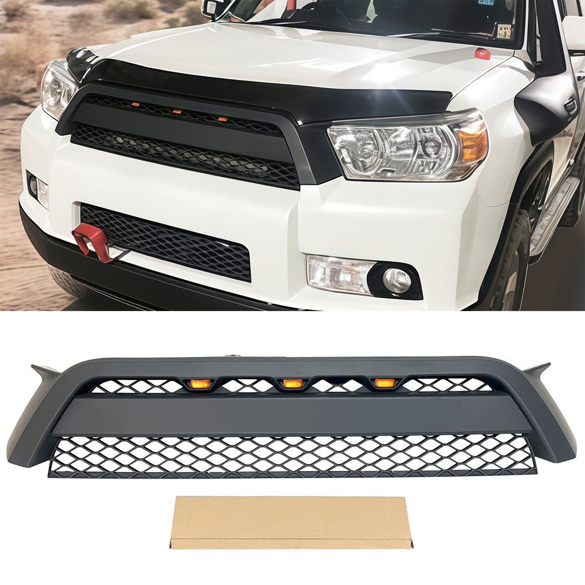 Black Front Grille Fit For Toyota 4Runner 2010 - 2013 Bumper Grill With Light