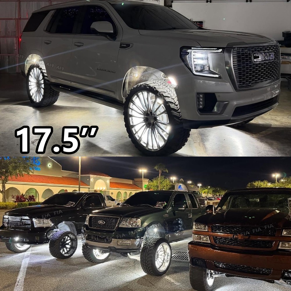 4Rings 17.5\'\' Pure White Quad Row LED Truck Wheel Rim Lights Strobe Kit w/Remote
