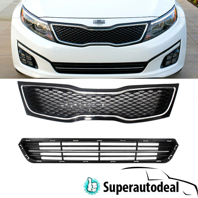 2pcs Set of Front Upper & Lower Bumper Grille Grill For 2014 2015 Kia Optima